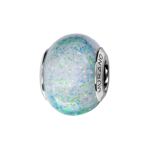 CHARMS COULISSANT ARGENT RHODIÉ MURANO VERITABLE VERT AVEC PAILLETTE