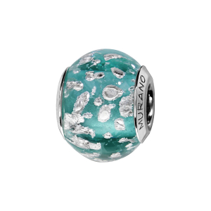 CHARMS COULISSANT ARGENT RHODIÉ MURANO VERITABLE VERT AVEC ECLAT ARGENTE