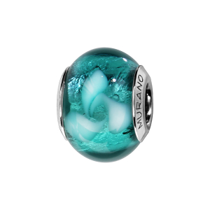 CHARMS COULISSANT ARGENT RHODIÉ MURANO VERITABLE VERT MOTIF