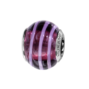 CHARMS COULISSANT ARGENT RHODIÉ MURANO VERITABLE VIOLET AVEC FILET CLAIR