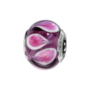 CHARMS COULISSANT ARGENT RHODIÉ MURANO VERITABLE VIOLET AVEC GOUTTE ROSE