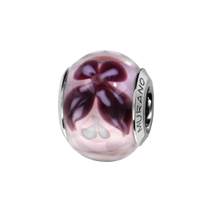 CHARMS COULISSANT ARGENT RHODIÉ MURANO VERITABLE VIOLET AVEC FLEUR