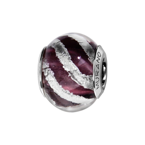 CHARMS COULISSANT ARGENT RHODIÉ MURANO VERITABLE VIOLET AVEC BANDE EN BIAIS ARGENTE