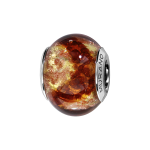 CHARMS COULISSANT ARGENT RHODIÉ MURANO VERITABLE COULEUR CHAUDE AVEC ECLATS DORES