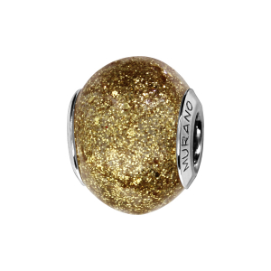 CHARMS COULISSANT ARGENT RHODIÉ MURANO VERITABLE JAUNE AVEC PAILLETTE
