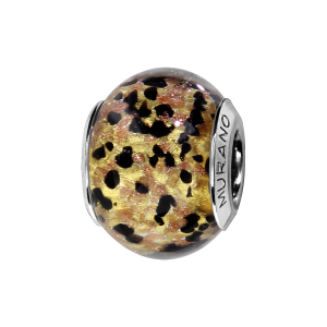CHARMS COULISSANT ARGENT RHODIÉ MURANO PEAU DE BETES JAUNE ET NOIR
