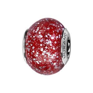 CHARMS COULISSANT ARGENT RHODIÉ MURANO ROUGE PAILLETTE