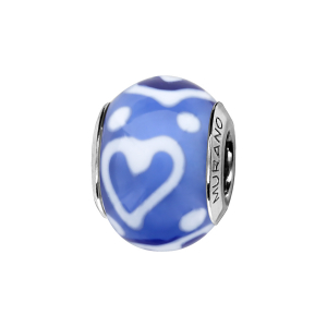 CHARMS COULISSANT ARGENT RHODIÉ MURANO BLEU ROYAL COEUR BLANC FIN