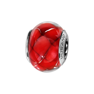 CHARMS COULISSANT ARGENT RHODIÉ MURANO ROUGE QUADRILLAGE