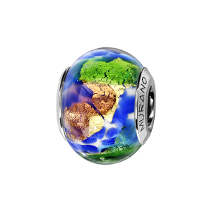 CHARMS COULISSANT ARGENT RHODIÉ MURANO BLEU VERT
