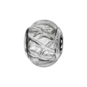 CHARMS COULISSANT ARGENT RHODIÉ MURANO BLANC ARGENTE QUADRILLAGE