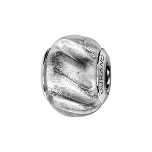 CHARMS COULISSANT ARGENT RHODIÉ MURANO BLANC ARGENTE RELIEF