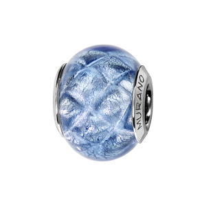 CHARMS COULISSANT ARGENT RHODIÉ MURANO BLEU MOYEN QUADRILLAGE
