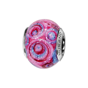 CHARMS COULISSANT ARGENT RHODIÉ MURANO ROSE SPIRALE