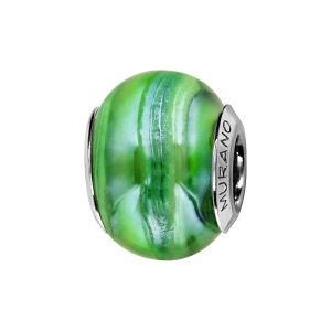 CHARMS COULISSANT ARGENT RHODIÉ MURANO NACRé VERT