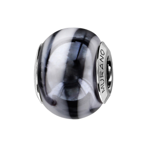 CHARMS COULISSANT ARGENT RHODIÉ MURANO NACRé GRIS ET BLANC