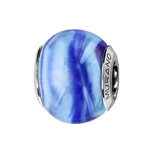 CHARMS COULISSANT ARGENT RHODIÉ MURANO NACRé BLEU CLAIR