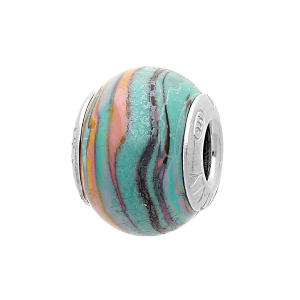 CHARMS COULISSANT ARGENT RHODIÉ MURANO NACRé BLEU REFLET VERT