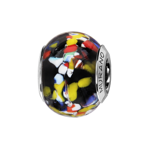 CHARMS COULISSANT ARGENT RHODIÉ MURANO FOND NOIR ET MULTICOLORE