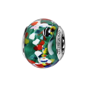 CHARMS COULISSANT ARGENT RHODIÉ MURANO MULTICOLORE FOND VERT