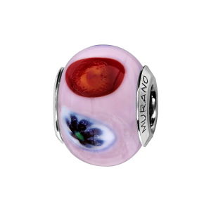CHARMS COULISSANT ARGENT RHODIÉ MURANO ROSE CLAIR MOTIF