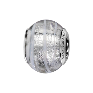 CHARMS COULISSANT ARGENT RHODIÉ MURANO BLANC