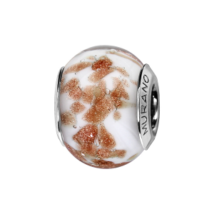 CHARMS COULISSANT ARGENT RHODIÉ MURANO FOND BLANC PAILLETE
