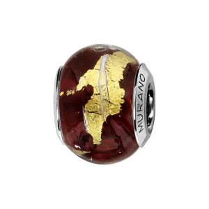 CHARMS COULISSANT ARGENT RHODIÉ MURANO BRUN FEUILLE DORE