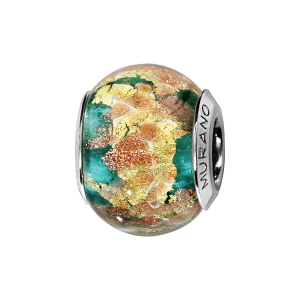 CHARMS COULISSANT ARGENT RHODIÉ MURANO VERT PAILLETE DORE
