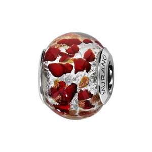CHARMS COULISSANT ARGENT RHODIÉ MURANO BLANC PAILLETE ROUGE