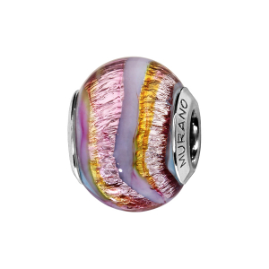 CHARMS COULISSANT ARGENT RHODIÉ MURANO ROSE RAINURE