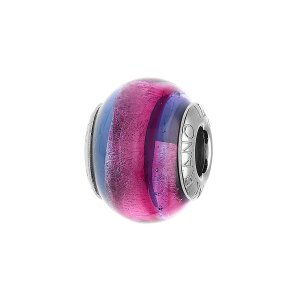 CHARMS COULISSANT ARGENT RHODIÉ MURANO ROSE RAINURE BLEU