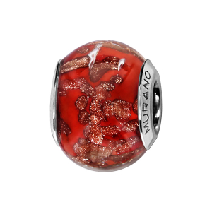 CHARMS COULISSANT ARGENT RHODIÉ MURANO ROUGE ECLAT