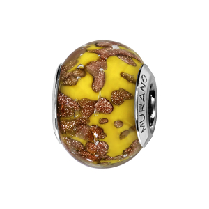 CHARMS COULISSANT ARGENT RHODIÉ MURANO MOUTARDE ECLAT