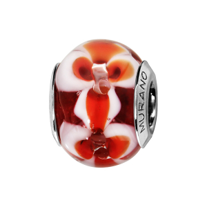 CHARMS COULISSANT ARGENT RHODIÉ MURANO VIOLETTE FLEUR ROUGE