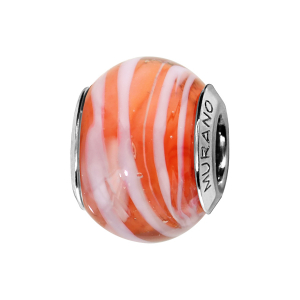 CHARMS COULISSANT ARGENT RHODIÉ MURANO ORANGE FILET BLANC