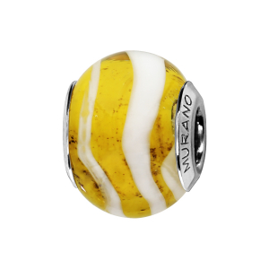 CHARMS COULISSANT ARGENT RHODIÉ MURANO JAUNE FILET BLANC