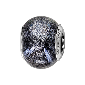 CHARMS COULISSANT ARGENT RHODIÉ MURANO GRIS PAILLETE NACRé