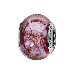 CHARMS COULISSANT ARGENT RHODIÉ MURANO VIEUX ROSE PAILLETE