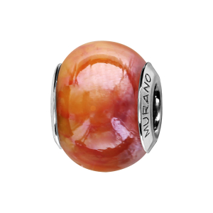 CHARMS COULISSANT ARGENT RHODIÉ MURANO ORANGE NACRé