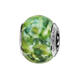 CHARMS COULISSANT ARGENT RHODIÉ MURANO VERT NACRé