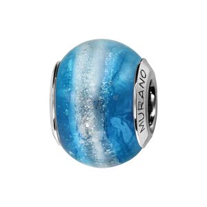 CHARMS COULISSANT ARGENT RHODIÉ MURANO BLEU NACRé