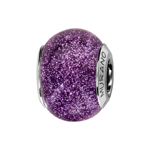CHARMS COULISSANT ARGENT RHODIÉ MURANO VIOLET PAILLETE