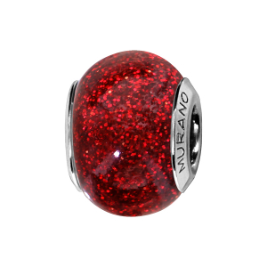 CHARMS COULISSANT ARGENT RHODIÉ MURANO ROUGE PAILLETE