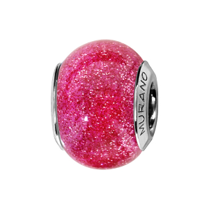 CHARMS COULISSANT ARGENT RHODIÉ MURANO ROSE PAILLETE