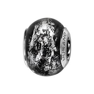 CHARMS COULISSANT ARGENT RHODIÉ MURANO NOIR REFLET ARGENTE