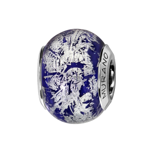 CHARMS COULISSANT ARGENT RHODIE MURANO BLEU REFLET ARGENTE