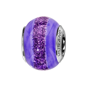 CHARMS COULISSANT ARGENT RHODIÉ MURANO VIOLET BANDE PAILLETE