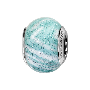 CHARMS COULISSANT ARGENT RHODIÉ MURANO PASTEL FOND PAILLETE