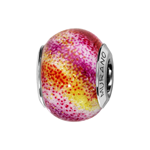 CHARMS COULISSANT ARGENT RHODIÉ MURANO ROSE PAILLETE